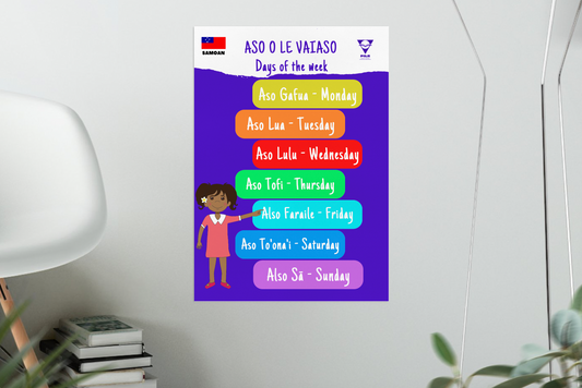 SAMOAN - Printed poster - Aso o le vaiaso - Days of the week (coloured background)