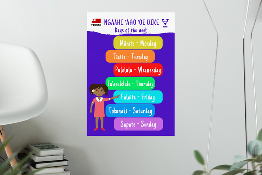 TONGAN - Printed poster - Ngaahi 'aho 'oe uike - Days of the week (coloured background)